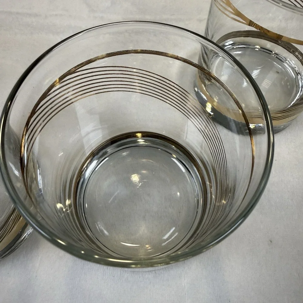 Vintage MCM Gold Swirl Rocks Glasses Set 4 Mid Century Barware Tumblers